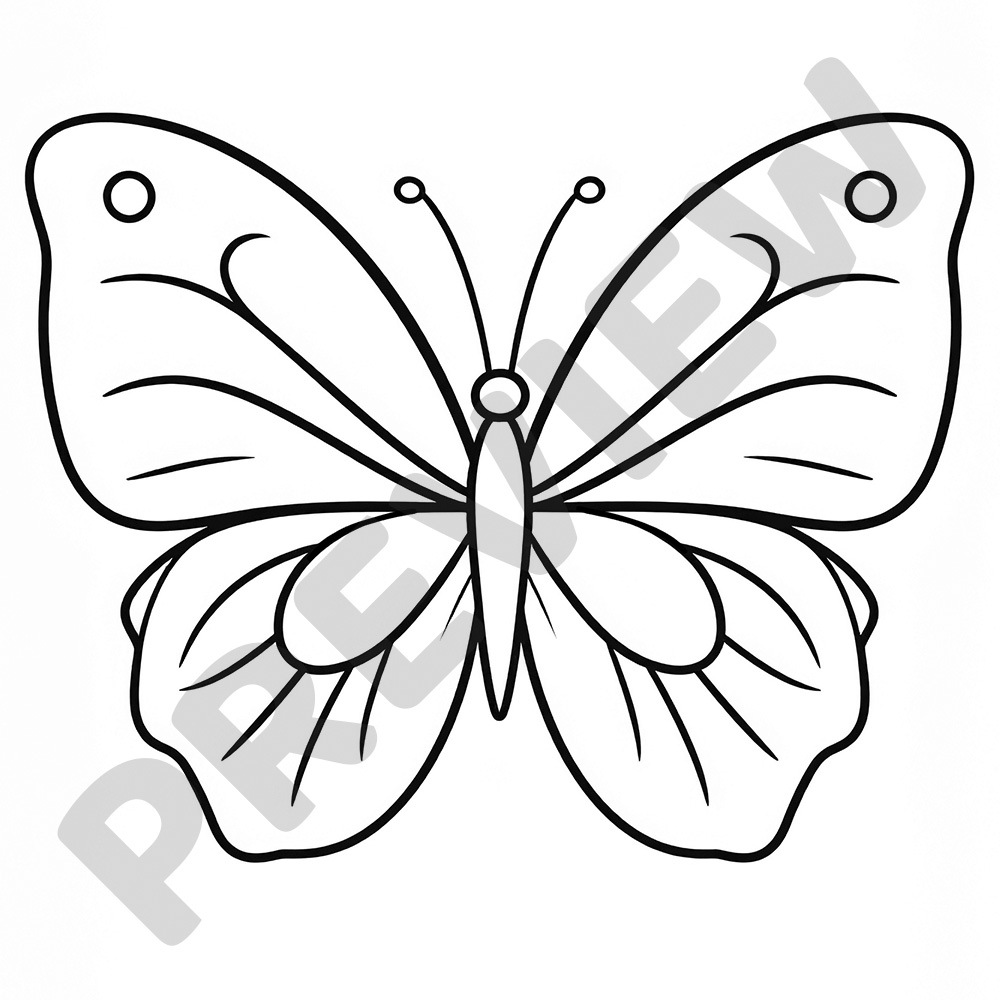 Butterfly Colouring Page Butterfly With Open Wings And Simple Line Patterns - Black and White Colouring Page