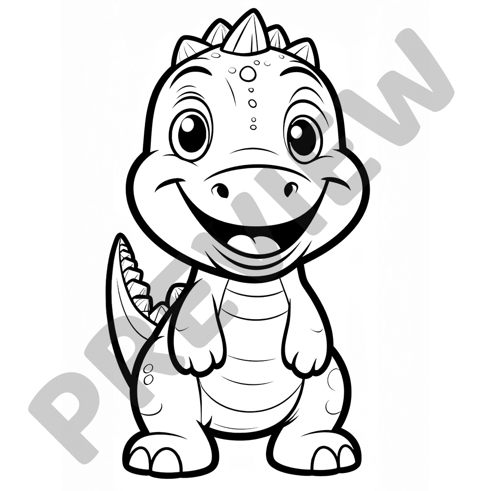 Cute Standing Dinosaur Colouring Page Cartoon Baby Dinosaur Standing and Smiling - Black and White Colouring Page