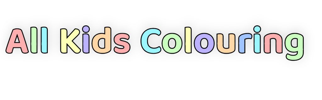 All kids colouring written in bubble letters with thick black border and pastel fill