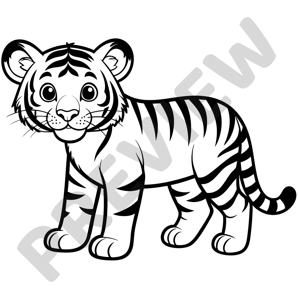 Prowling Tiger Colouring Page Striped Tiger Walking Forward With A Focused Expression - Black and White Colouring Page