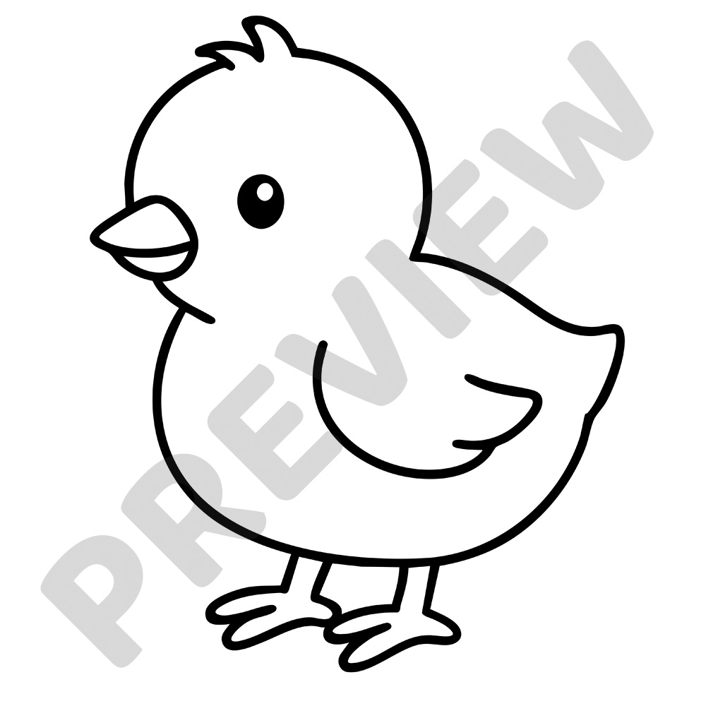 Cute Chick Printable Colouring Page Black and white colouring page of a cute cartoon chick standing with simple outlines